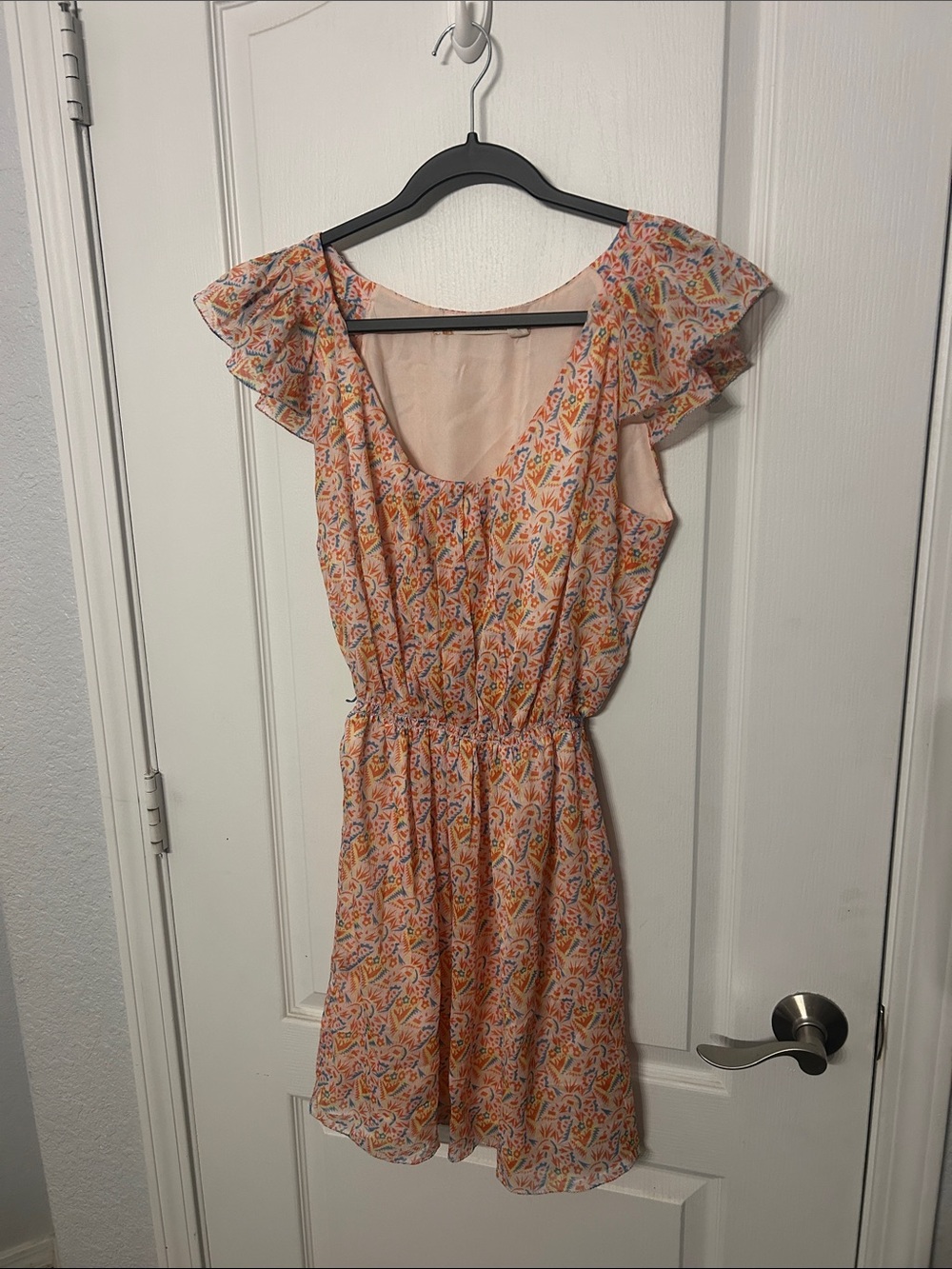 Chelsea & Violet Peach Floral Ruffle Mini Dress